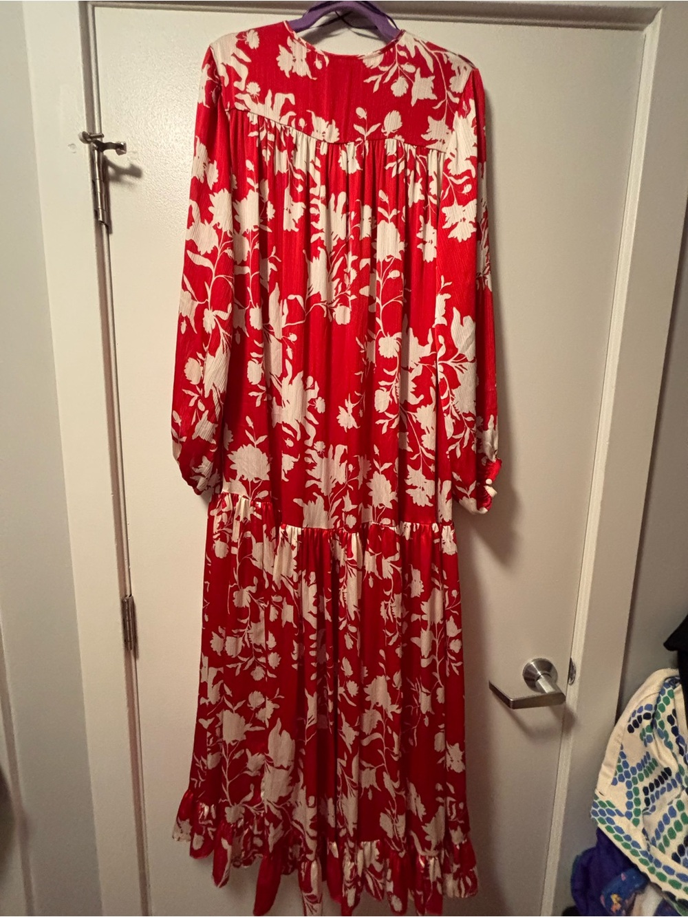 NWT Johanna Ortiz x H&M Red and White Floral Satin Tiered Maxi Dress S - Picture 7 of 12